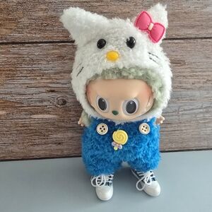 Adorable Plush Cat-Eared Doll with Blue Outfit
